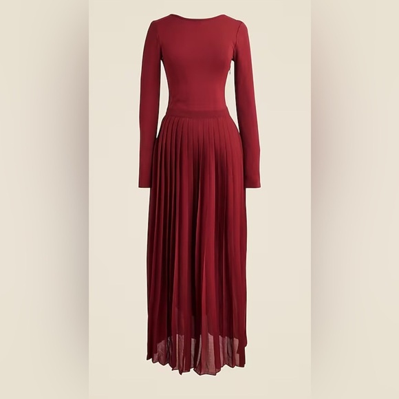 NEW J.Crew Pleated Ballet Dress Burgundy Stretch Cotton Blend A-Line Maxi Dress - Picture 2 of 11